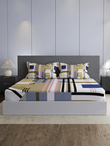 100% Cotton King Bedsheet Set, 300 TC Multicolor Geometric, Gardenia Augusta