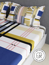 100% Cotton King Bedsheet Set, 300 TC Multicolor Geometric, Gardenia Augusta