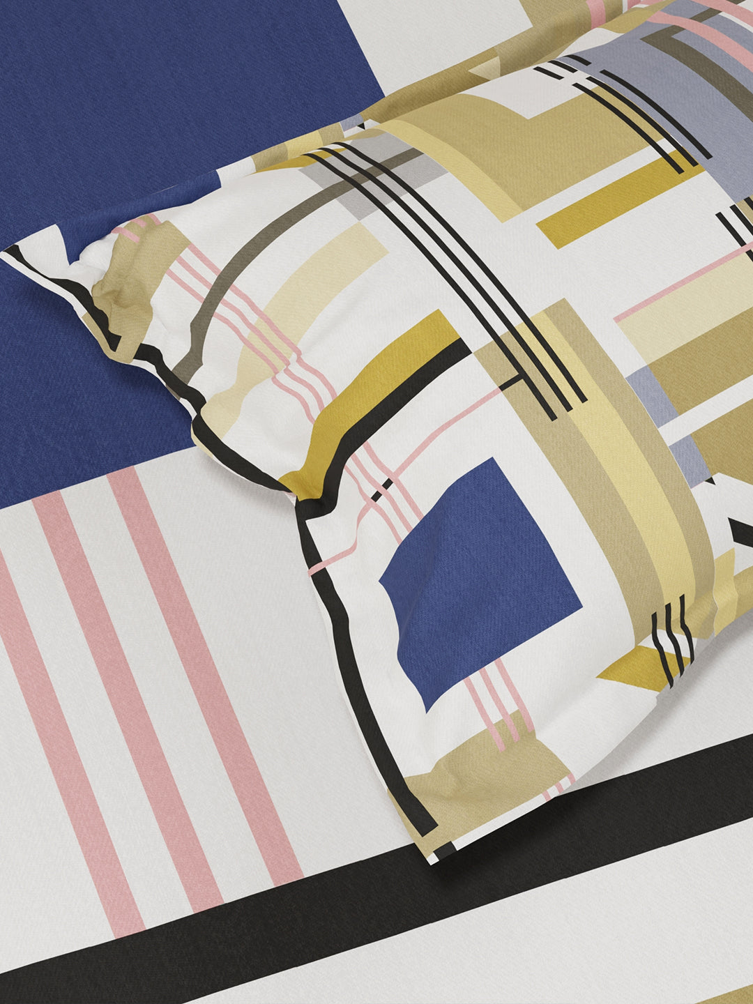 100% Cotton King Bedsheet Set, 300 TC Multicolor Geometric, Gardenia Augusta