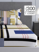 100% Cotton King Bedsheet Set, 300 TC Multicolor Geometric, Gardenia Augusta