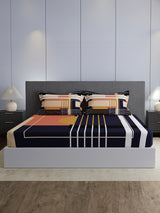 100% Cotton King Bedsheet Set, 300 TC Blue Geometric, Gardenia Augusta