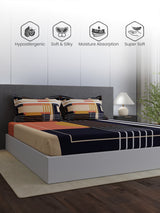 100% Cotton King Bedsheet Set, 300 TC Blue Geometric, Gardenia Augusta