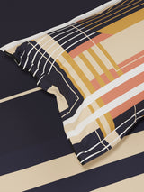 100% Cotton King Bedsheet Set, 300 TC Blue Geometric, Gardenia Augusta