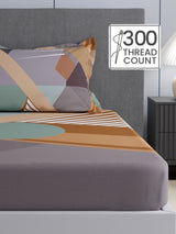 100% Cotton King Bedsheet Set, 300 TC Multicolor Geometric, Gardenia Augusta