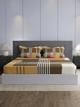 100% Cotton King Bedsheet Set, 300 TC Brown Geometric, Gardenia Augusta