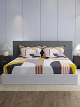 100% Cotton King Bedsheet Set, 300 TC Multicolor Geometric, Gardenia Augusta