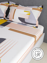 100% Cotton King Bedsheet Set, 300 TC Multicolor Geometric, Gardenia Augusta