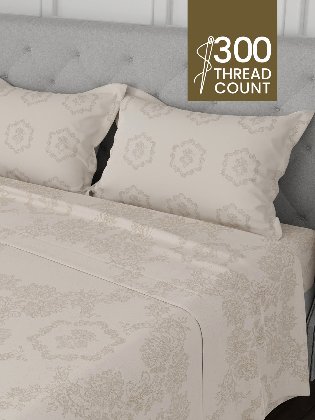 100% Cotton 300 TC, Printed King Bedsheet Set for Gifting, Cottage Garden