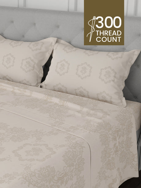 100% Cotton 300 TC, Printed King Bedsheet Set for Gifting, Cottage Garden