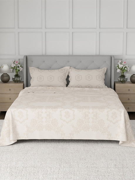100% Cotton 300 TC, Printed King Bedsheet Set for Gifting, Cottage Garden
