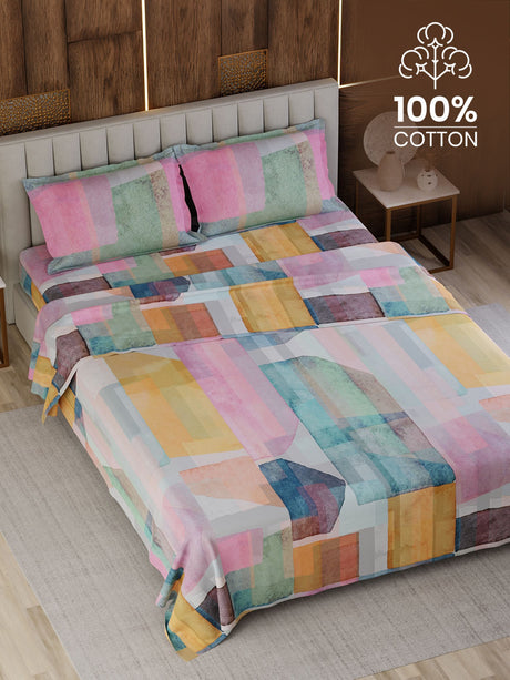 100% Cotton King Bedsheet Set, 300 TC Printed, Gardenia Augusta