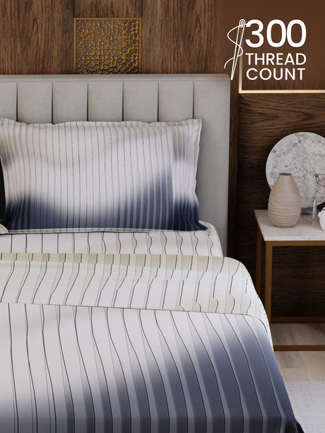 100% Cotton King Bedsheet Set, 300 TC Printed, Gardenia Augusta