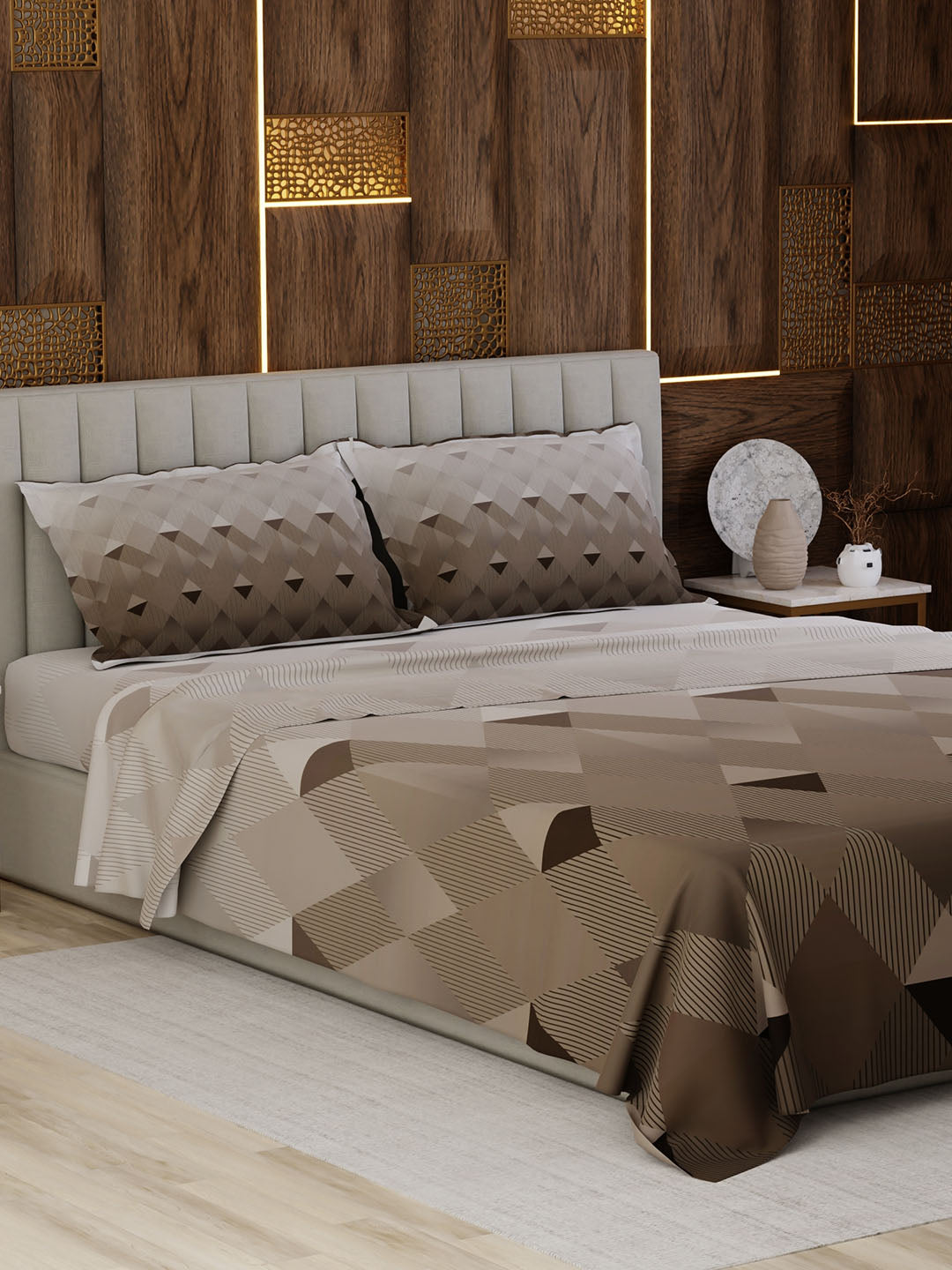 100% Cotton King Bedsheet Set, 300 TC Printed, Gardenia Augusta