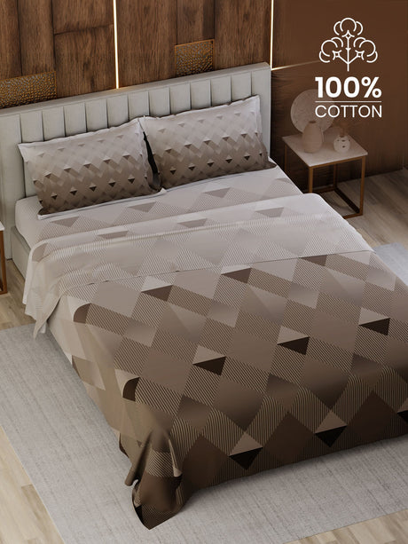 100% Cotton King Bedsheet Set, 300 TC Printed, Gardenia Augusta