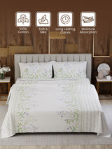100% Cotton King Bedsheet Set, 300 TC Printed, Gardenia Augusta