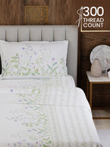 100% Cotton King Bedsheet Set, 300 TC Printed, Gardenia Augusta