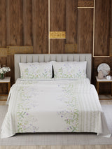 100% Cotton King Bedsheet Set, 300 TC Printed, Gardenia Augusta
