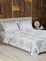 100% Cotton King Bedsheet Set, 300 TC Printed, Gardenia Augusta