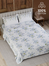 100% Cotton King Bedsheet Set, 300 TC Printed, Gardenia Augusta