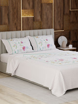 100% Cotton King Bedsheet Set, 300 TC Printed, Gardenia Augusta