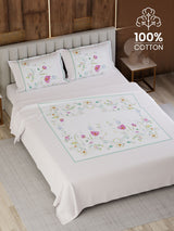 100% Cotton King Bedsheet Set, 300 TC Printed, Gardenia Augusta