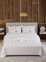 100% Cotton King Bedsheet Set, 300 TC Printed, Gardenia Augusta