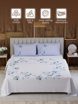 100% Cotton King Bedsheet Set, 300 TC Printed, Gardenia Augusta