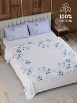 100% Cotton King Bedsheet Set, 300 TC Printed, Gardenia Augusta