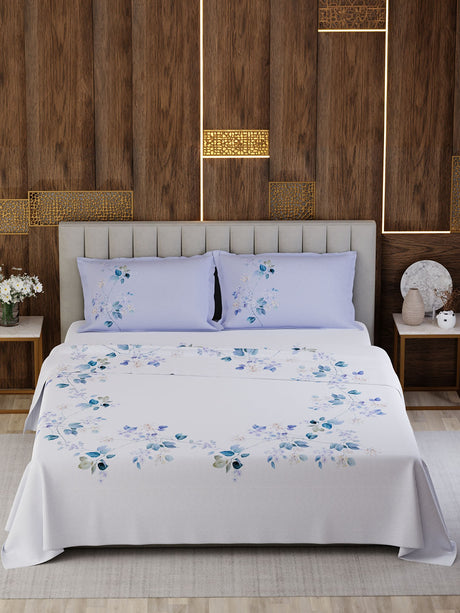 100% Cotton King Bedsheet Set, 300 TC Printed, Gardenia Augusta