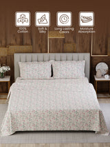 100% Cotton Super King Bedsheet Set, 300 TC Floral, Gardenia Augusta