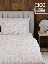 100% Cotton Super King Bedsheet Set, 300 TC Floral, Gardenia Augusta