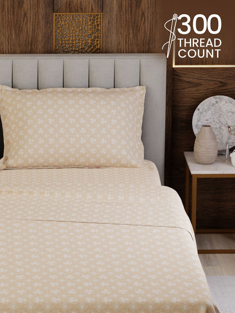 100% Cotton Super King Bedsheet Set, 300 TC Floral, Gardenia Augusta