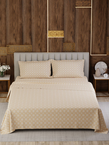 100% Cotton Super King Bedsheet Set, 300 TC Floral, Gardenia Augusta