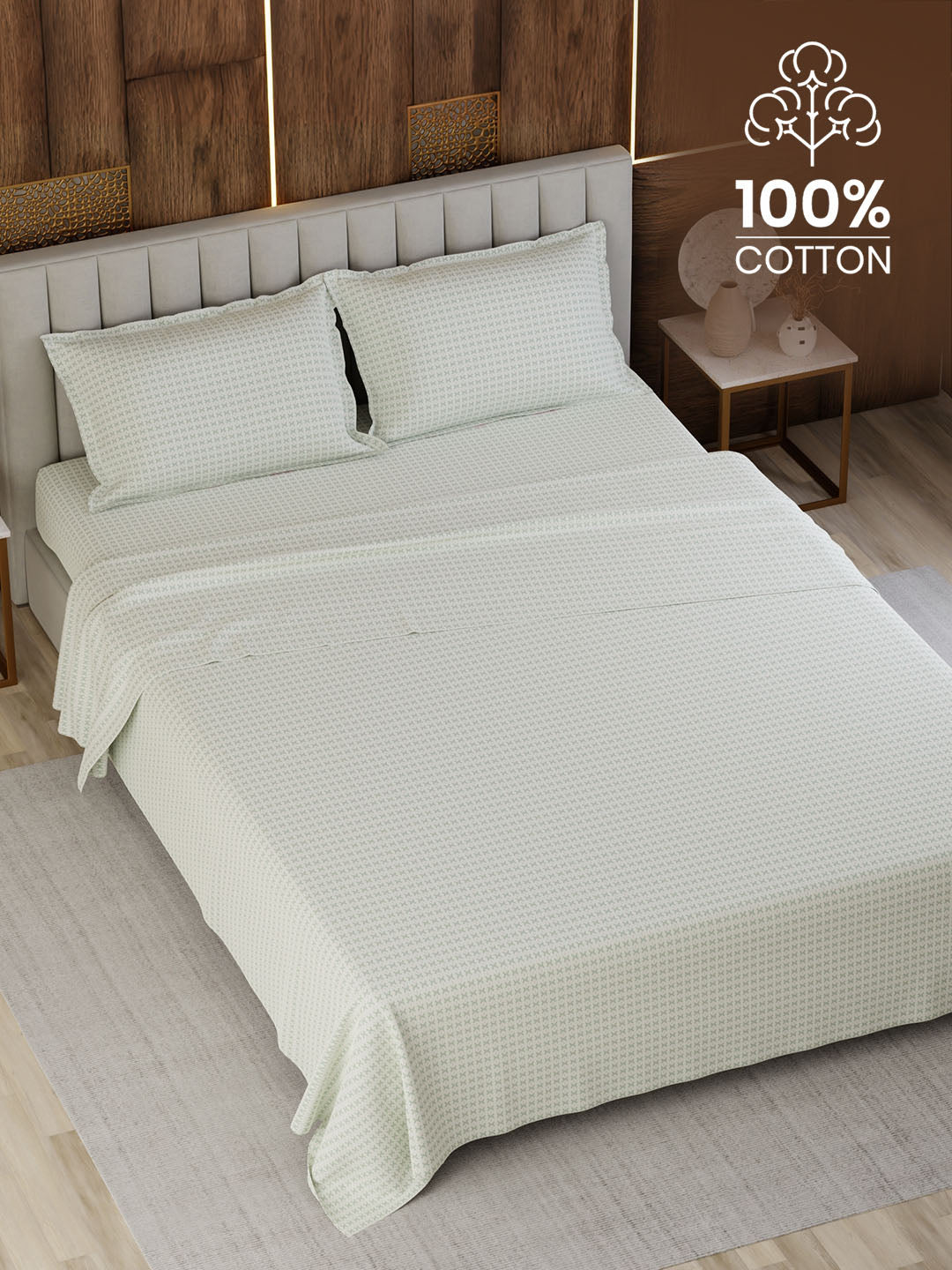 100% Cotton Super King Bedsheet Set, 300 TC Floral, Gardenia Augusta