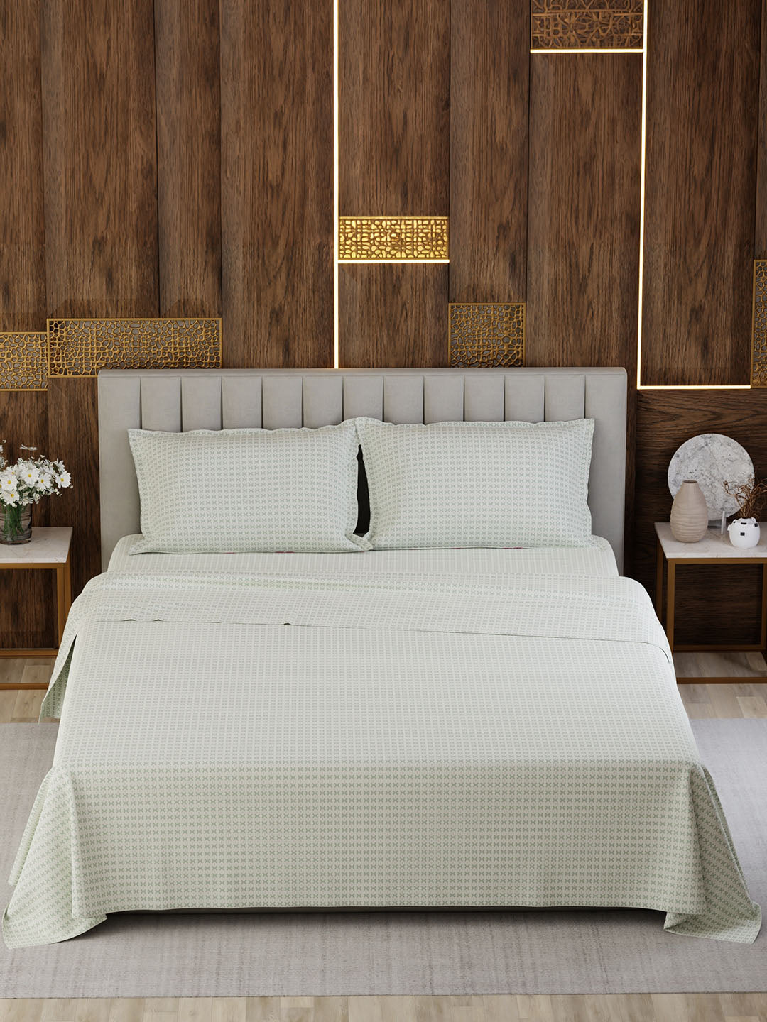 100% Cotton Super King Bedsheet Set, 300 TC Floral, Gardenia Augusta