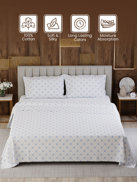 100% Cotton Super King Bedsheet Set, 300 TC Floral, Gardenia Augusta
