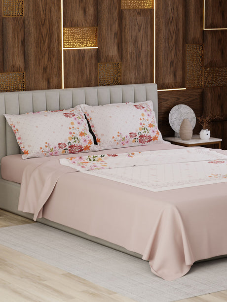100% Cotton Super King Bedsheet Set, 300 TC Floral, Gardenia Augusta