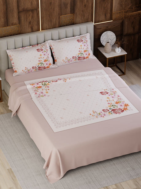 100% Cotton Super King Bedsheet Set, 300 TC Floral, Gardenia Augusta