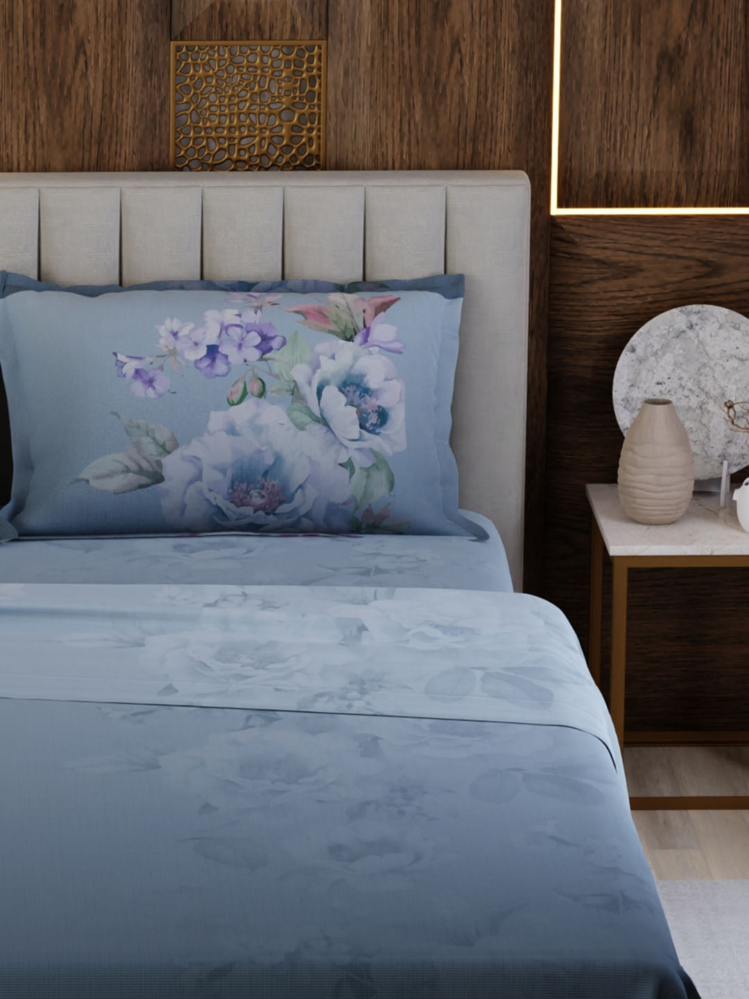 100% Cotton Super King Bedsheet Set, 300 TC Floral, Gardenia Augusta