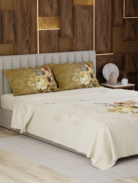 100% Cotton Super King Bedsheet Set, 300 TC Floral, Gardenia Augusta