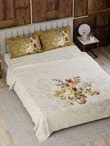 Gardenia Augusta 100% Cotton 300 TC Super King Bedsheet with 2 Pillow Covers | Green Floral Bedsheet Set