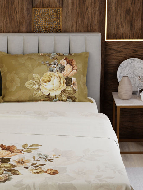 100% Cotton Super King Bedsheet Set, 300 TC Floral, Gardenia Augusta