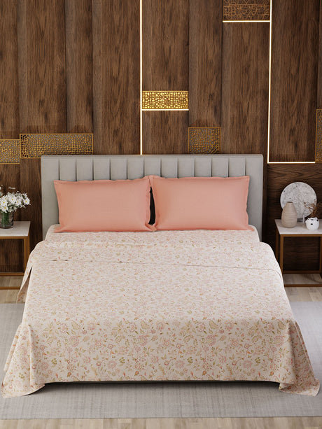 100% Cotton Super King Bedsheet Set, 300 TC Floral, Gardenia Augusta