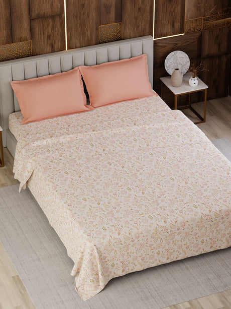 100% Cotton Super King Bedsheet Set, 300 TC Floral, Gardenia Augusta