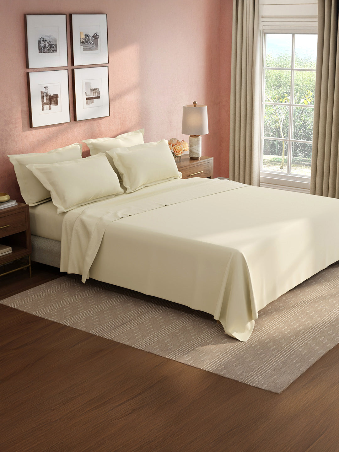 100% Cotton King Bedsheet Set, 400 TC Dyed Solid, Cotton Charm
