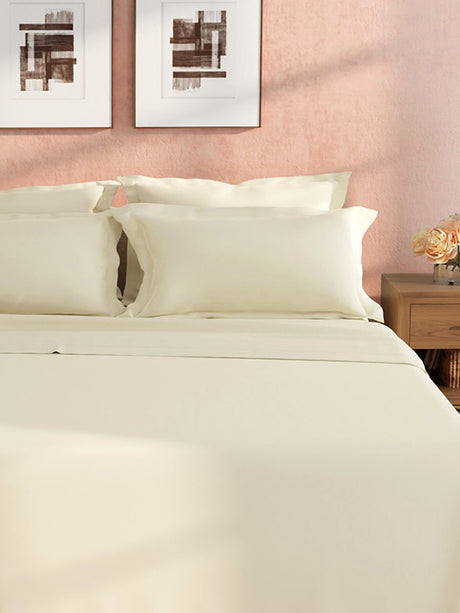 100% Cotton King Bedsheet Set, 400 TC Dyed Solid, Cotton Charm