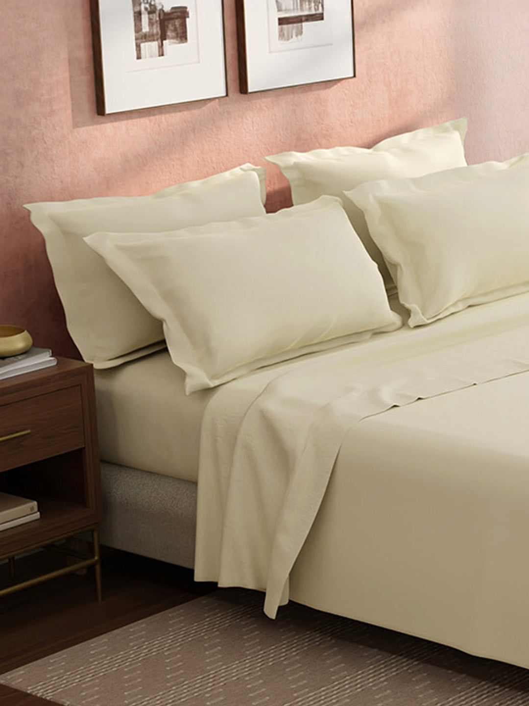 100% Cotton King Bedsheet Set, 400 TC Dyed Solid, Cotton Charm