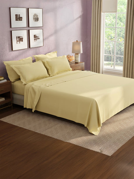 100% Cotton King Bedsheet Set, 400 TC Dyed Solid, Cotton Charm