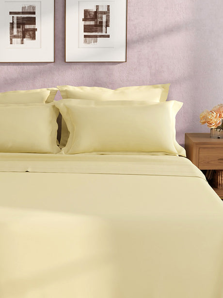 100% Cotton King Bedsheet Set, 400 TC Dyed Solid, Cotton Charm