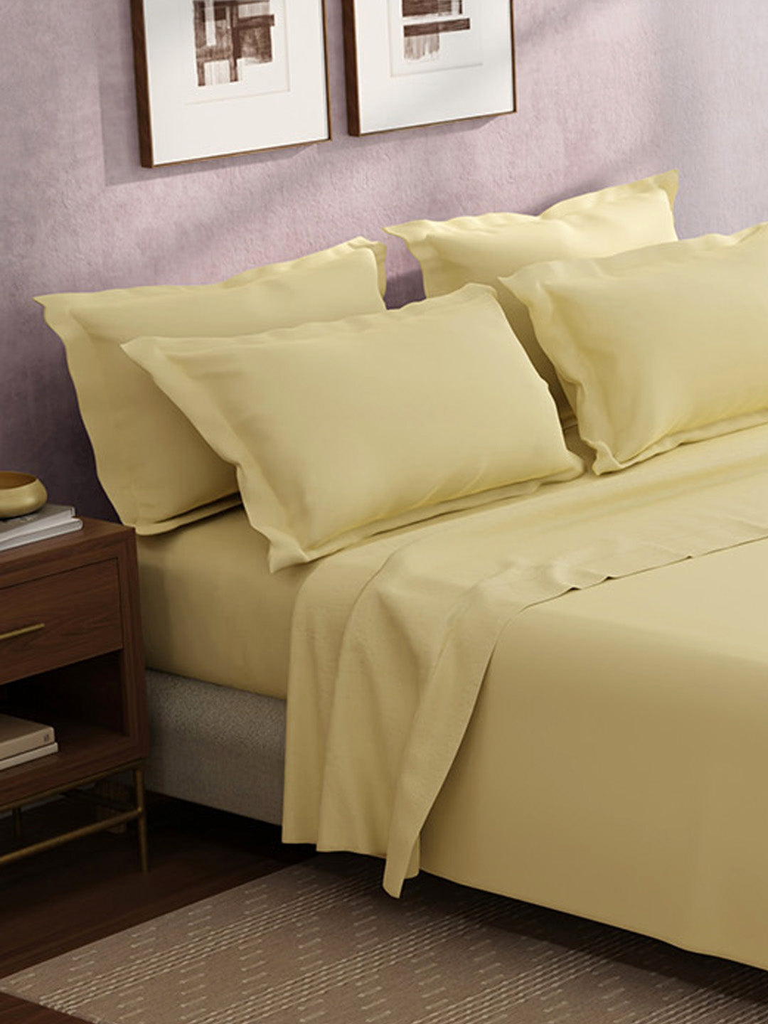 100% Cotton King Bedsheet Set, 400 TC Dyed Solid, Cotton Charm